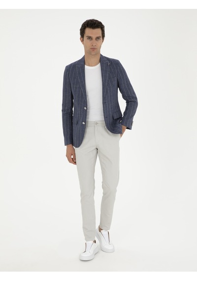 Cacharel İndigo Slim Fit %100 Keten Ceket Mavi