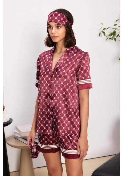 Pierre Cardin Bordo Saten Biyeli Kadın Pijama Şort Takımı 1325 Bordo