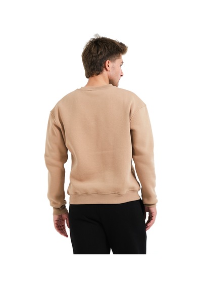 Justever Bisiklet Yaka Nakışlı Şardonlu İçi Polarlı Vizon Erkek Sweatshirt - Volar Vizon