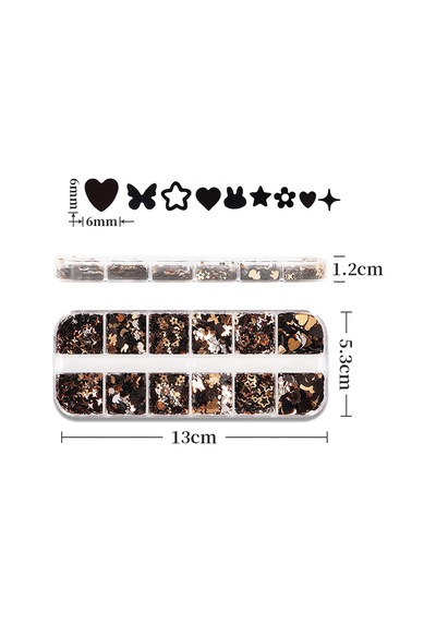 Siyah Ve Gold Tırnak Süsleme Folyo Pulları Karışık Dizayn Kelebek Kalp Tavşan Yıldızlar Nail Art