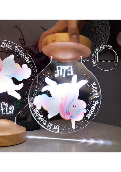 Unicorn Renkli Tek Boynuzlu At İsimli Kız Çocuk Odası Hediyesi Led Lamba, Unicorn Doğum Günü Parti Hediyesi