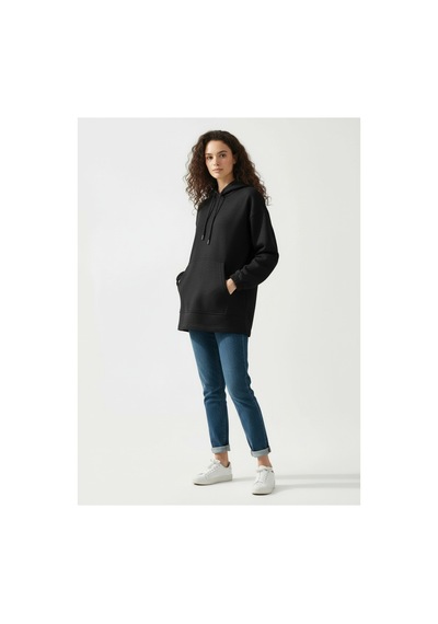 Lyvean Kapşonlu 3 İplik Penye Sweatshirt Siyah