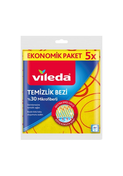 4 Adet Vileda %30 Mikrofiber Düz 5'li Temizlik Bezi Çok Renkli