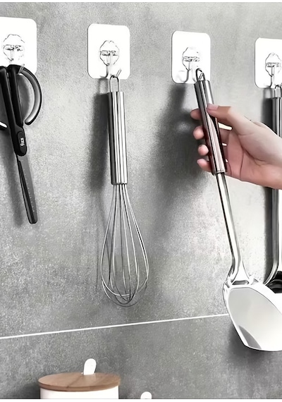 Kendinden Ultra Güçlü Yapışkanlı Tekli Askı Delmeden Montaj, Suya Dayanıklı, Paslanmaz Kanca şeffaf