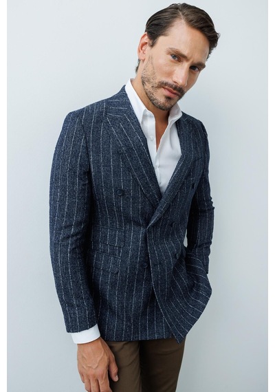 İgs Erkek Lacivert Slim Fit / Dar Kalıp Geniş Kırlangıç Ceket-20006