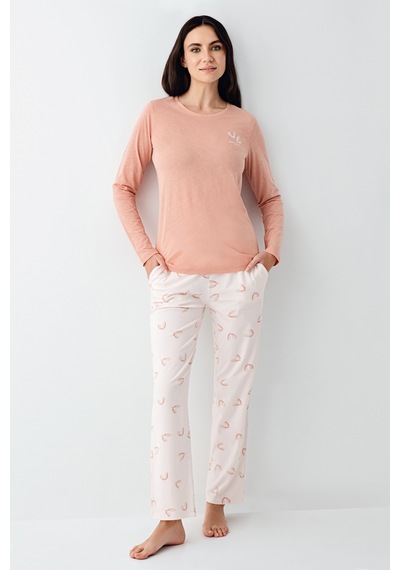 Pierre Cardin 9061 Modal Uzun Kol Kadın Pijama Takımı V1 Retro Pembe