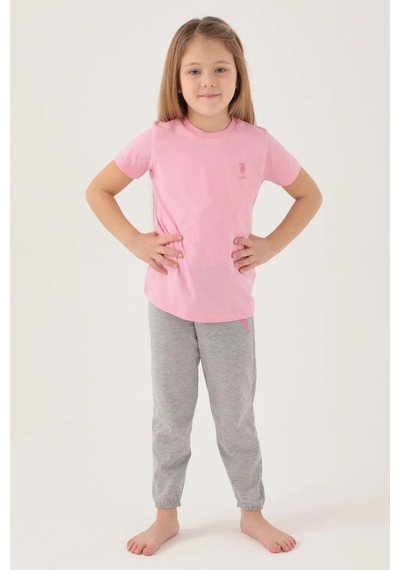 U.s. Polo Assn. 1449 Kız Çocuk Light Cute Pembe Kısa Kol Pijama Takım Pembe