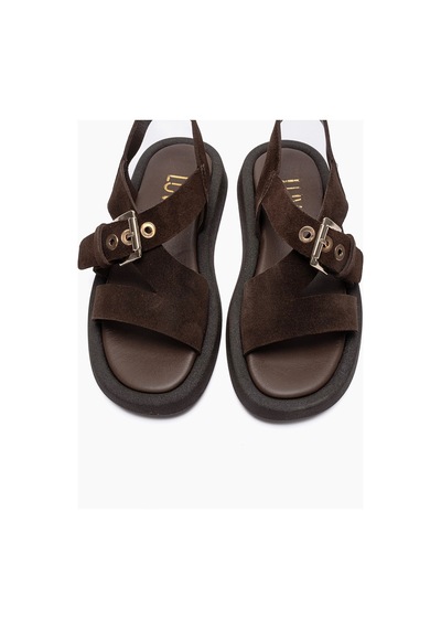 Luvishoes Rıven Kahverengi Süet Hakiki Deri Tokalı Kadın Sandalet