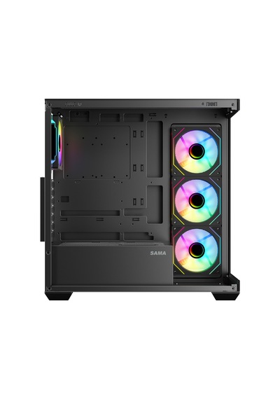 Sama Sv01bk Black, B750bk 750w, 80+ Bronze, Pcıe 5.1, Atx3.1, Tempered Glass Panel, Panoramic Tasarım, Type-c, 4x120mm