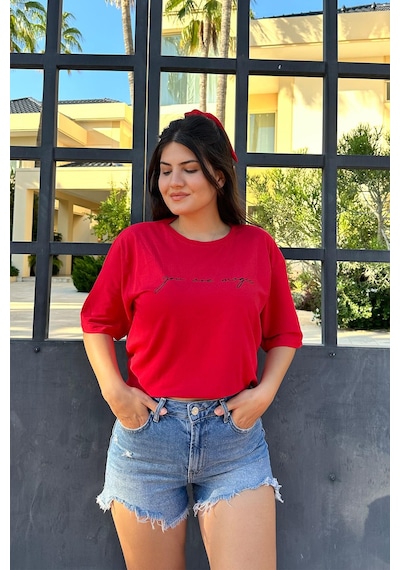 Kırmızı Renk You Are Magic Baskı Unisex Oversize T-shirt Kırmızı