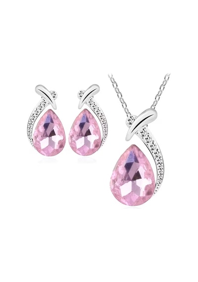 Şık Taşlı, Trend Zirkon Taş İşlemelitakı Seti Kolye Küpe , Yeni Yıl, Hediyesi Pembe Pembe