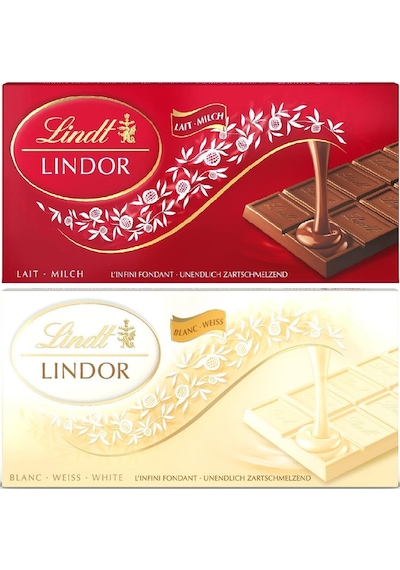 Lindor Sütlü & Beyaz Çikolata Tablet 100g X 2 Li Paket Yumuşak Dolgulu İsviçre Çikolatası