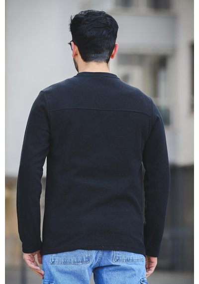 Oksit Mnmlst 017 Baskılı Selanik Pamuklu Slim Fit Likralı Sıfır Yaka Erkek Sweatshirt 001