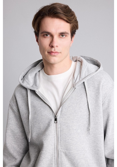 Defacto Relax Fıt Kapüşonlu İçi Yumuşak Tüylü Kalın Kumaş Fermuarlı Sweatshirt D7599ax26augr210 Gri-gr210