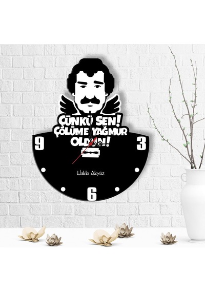 Kişiye Özel Çölüme Yağmur Oldun Tasarımlı Ahşap Duvar Saati - 3 Çok Renkli