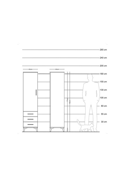 Hyperion Dolap Tek Raflı 3 Çekmeceli Tek Askılı 44x44x182 Çam... Çam