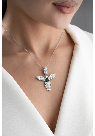 Çekirdekjewelry 925 Ayar Gümüş Rodyum Kaplama Zümrüdüanka Kolye Gri