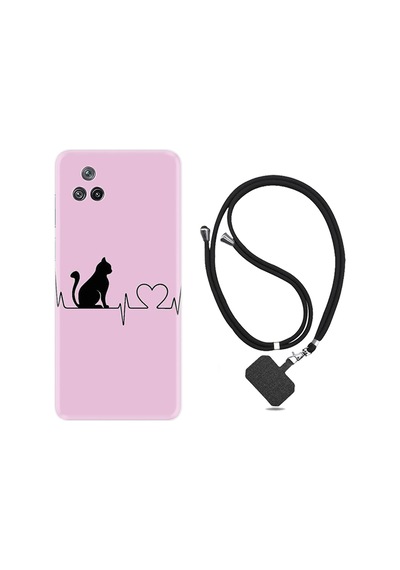 Xiaomi Poco F4 Kılıf İpli Boyun Askılı Desenli Silikon Pink Cat Heart 1303