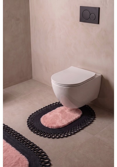 Banyo Paspası Takımı 60x100+40x60 Cm Dış Trikot Pembe & Siyah