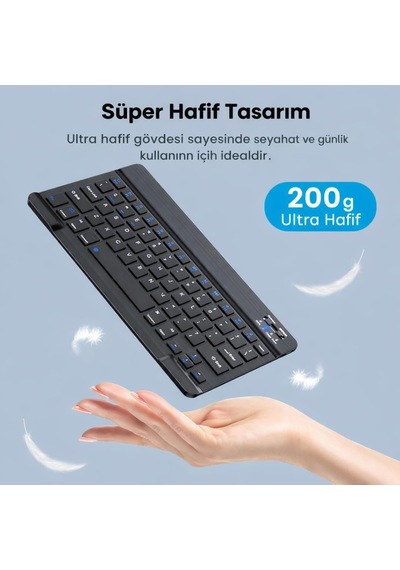Bluetooth Klavye, Taşınabilir Mini Klavye, Windows, Android, iOS, Tablet Ve Tv Uyumlu Bluetooth Klavye, Ergonomik İnce Tuş Tasarımı, Dayanıklı Ve Uzun Pil Ömrü, Pratik Yapı, 78 Adet Tuş