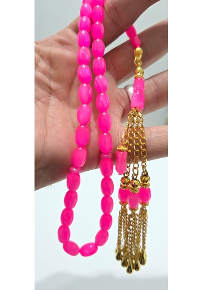 Ağır Püskül Pembe Sentetik Opal Tesbih