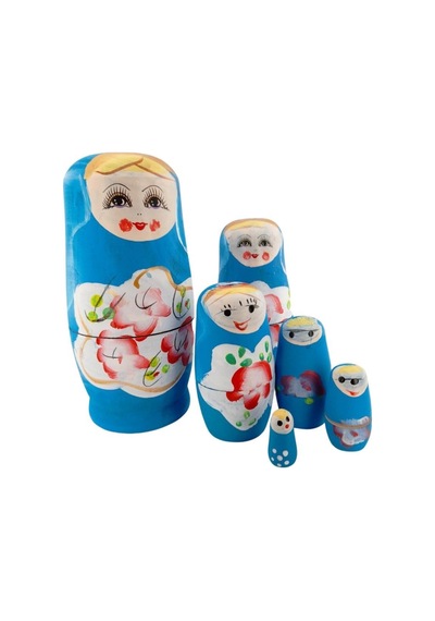 Ahşap Matruşka Bebek 6 lı Set Mavi