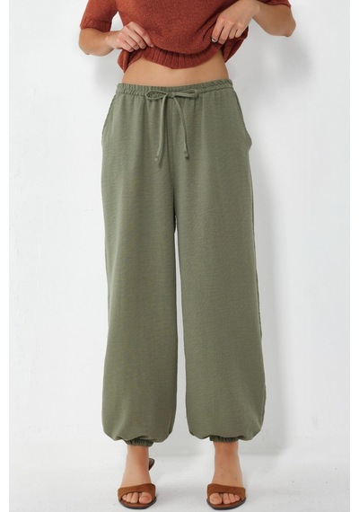 Hiccup Busem Kadın Dokulu Polyester Jogger Pantolon Haki