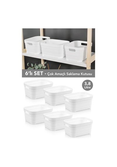 6 Adet Dekoratif Piramit Saklama Kutusu - Dolap İçi Düzenleyici Organizer Kutu 3,8 Litre Beyaz Beyaz