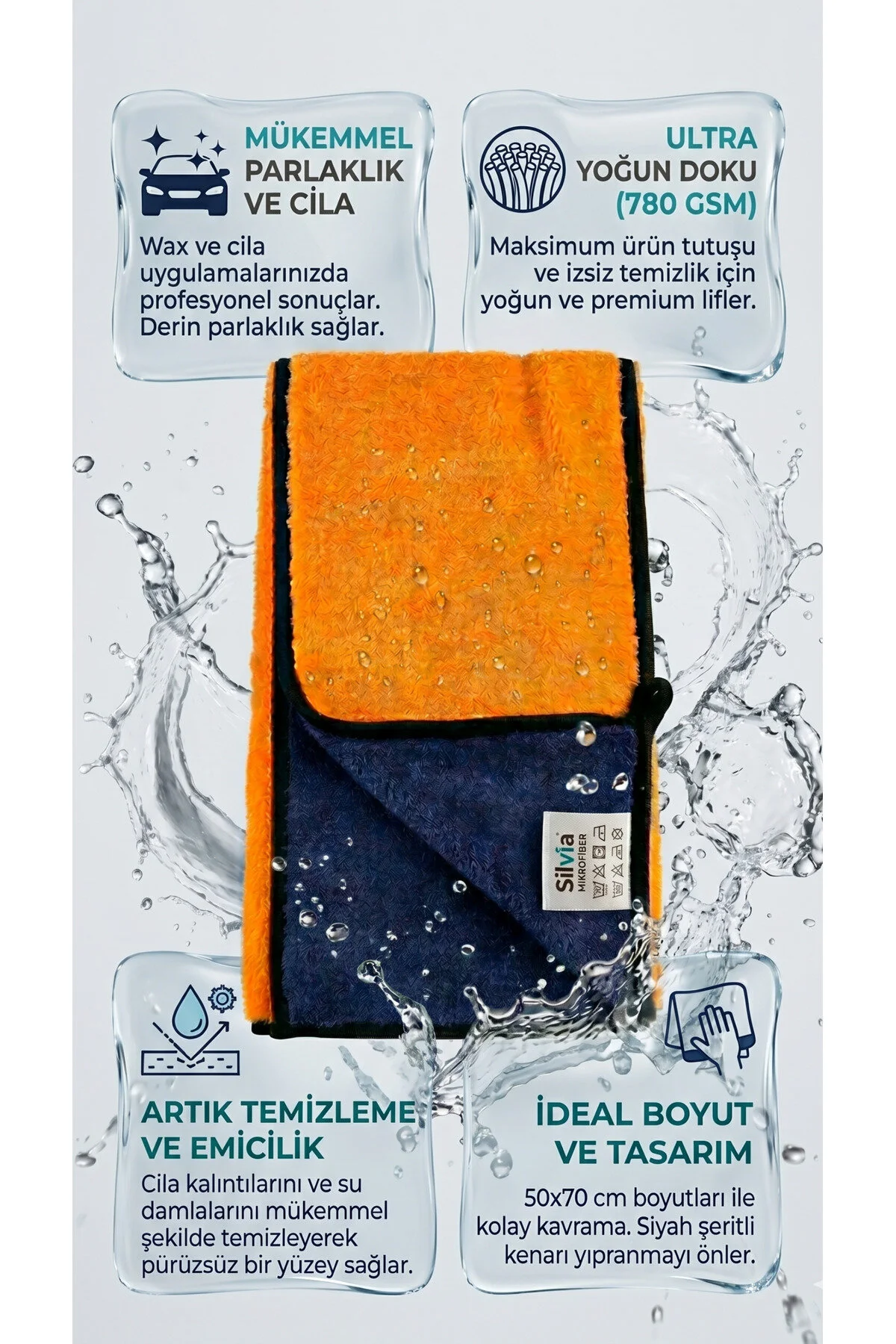 Silvia Coral Flower Premium Mikrofiber Cila Bezi 50x70 Cm 780 Gsm Çift Yönlü Çizmez Oto Parlatma Bezi