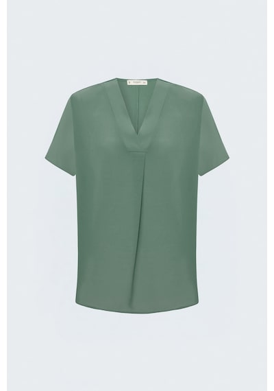 Sateen Geniş Kısa Kollu Bluz - Mint-137800 MİNT