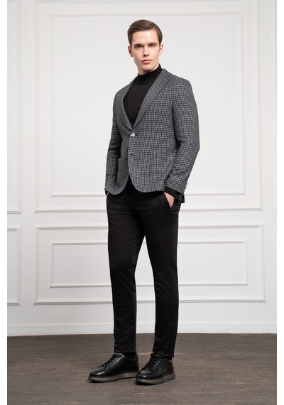 Morven Erkek Siyah Dokuma Slim Fit Dar Kesim Mono Yaka Ceket 25ks002002001 Siyah