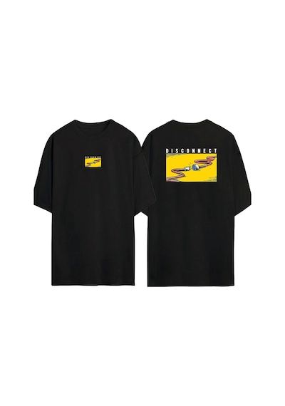 Thewert Unisex Dısconnect Ön Arka Baskılı Sıyah Oversize T-shirt Siyah