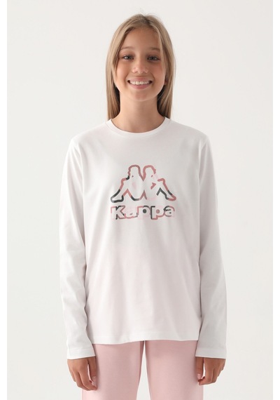 Kappa Krem Bisiklet Yaka Logo Baskılı Kız Çocuk Sweatshirt Krem