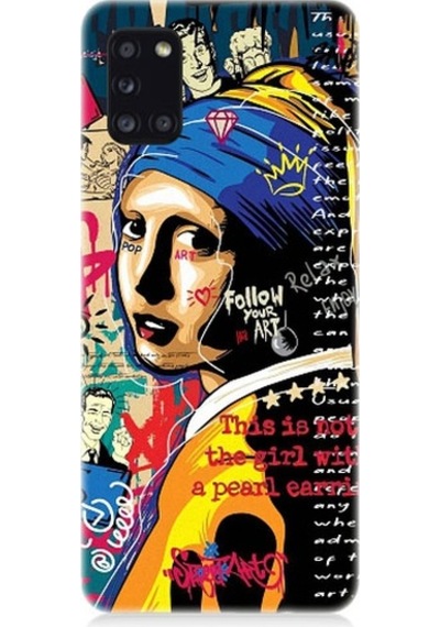 Samsung Galaxy A31 Uyumlu İnci Küpeli Kız Popart Desenli Silikon Kılıf