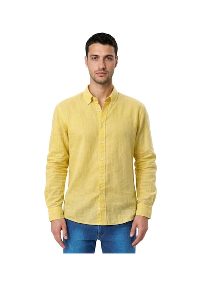Arma Ar-ma Erkek Keten Gömlek Baskisiz Basic Düğme Kapamali Cepsiz Uzun Kollu Gömlek Dokuma Kumaş Regular Fit %60 Pamuk %40 Keten Y31485118102 Sarı-s1