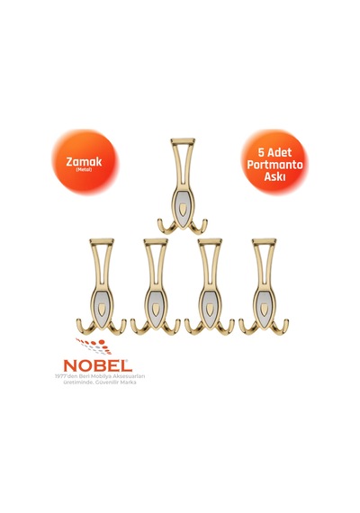 Zepli N Portmanto Askısı, Metal Vestiyer Askısı, Altin Matkrom, Duvar Ve Dolap Askılığı 5'li Set Vidalı Altın