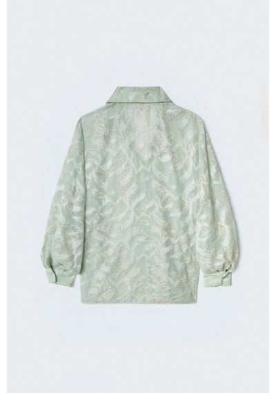 Sateen Nakış Detaylı Transparan Gömlek - Mint-137500