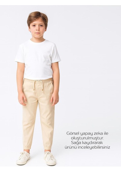 Overdo Kids Erkek Çocuk Paçası Beli Lastikli Jogger Pantolon Bej
