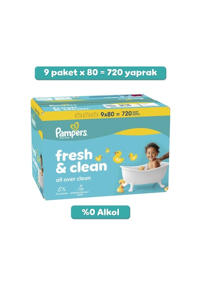 Prima Pampers Islak Havlu Mendil Fresh & Clean 9'lu Set 720 Yaprak 9'lu Set