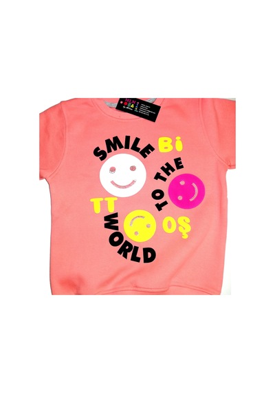 Smile Baskılı File Kolu Aks 3 Iplik Kız Sweatshırt 9y,10y,11y,12y Yavruağzı