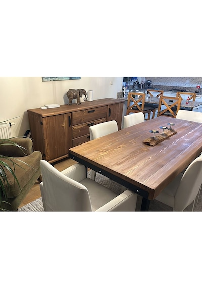 Doğal Ahşap Yemek Masası-80-220-76 Cm-kare Profil Ayak