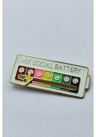 My Social Battery Metal Broş Mizahi Ruh Hali Rozeti,  Düzeyi Pin Aksesuar Beyaz