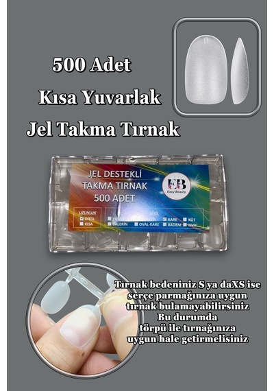 500 Adet Yeni Nesil Jel Destekli Yuvarlak Kısa Takma Tırnak Seti Kısa Yuvarlak