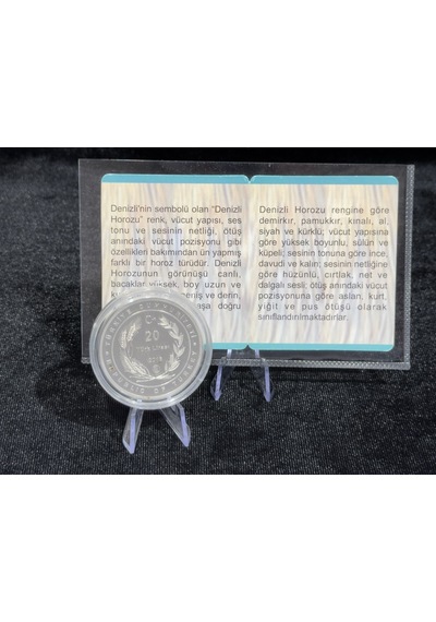 2018 Denizli Horozu 20 Türk Lirası 925 Ayar Gümüş Proof Sertifikalı