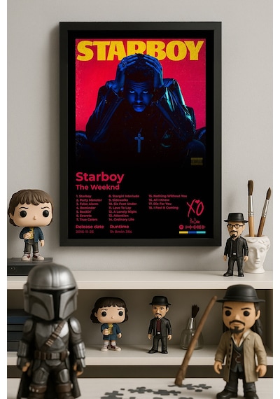 The Weeknd Starboy Siyah Ahşap Çerçeveli Poster, Dekoratif Müzik Albüm Duvar Tablosu