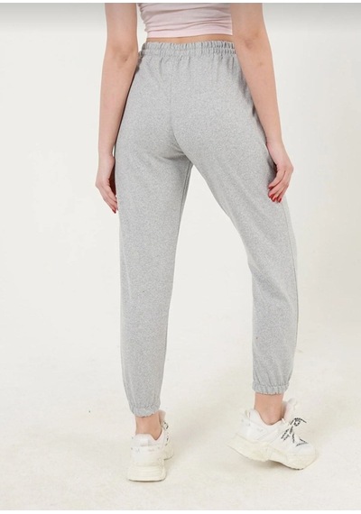 Düz Basic Eşofman Altı Jogger - Gri Lastik Paça Yüksel Bel Gri