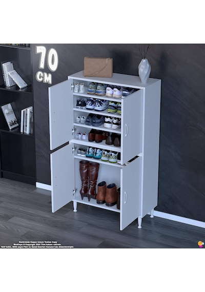 Efna Ayakkabılık - Kapaklı 4 Raf 6 Bölmeli Dar Alanlar İçin Çok Amaçlı Dolap 70 Cm Genişlik Beyaz Efna Ayakkabılık - Kapaklı 4 Raf 6 Bölmeli Dar Alanlar İçin Çok Amaçlı Dolap 70 Cm Genişlik Beyaz