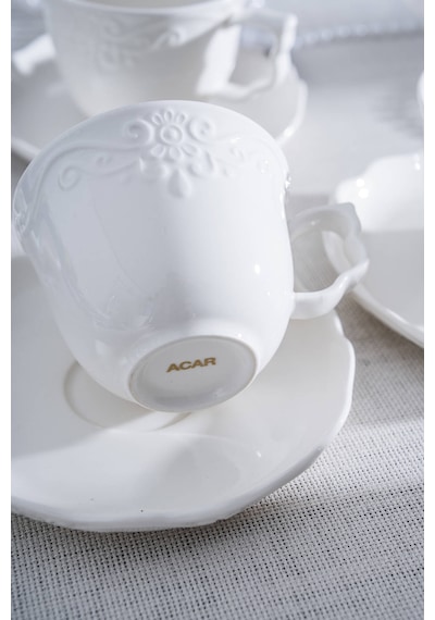 Acar King 6 Kişilik Çay Fincan Takımı - 220 Ml Beyaz