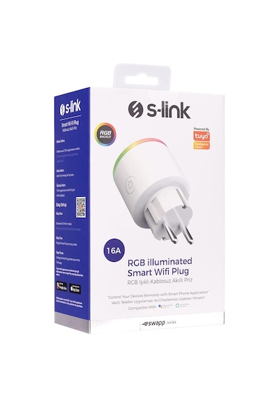 S-link Sl-03 16a Akım Korumalı Akıllı Priz Rgb Işıklı 2,4g Wifi-bt Tuya Destekli - 37622