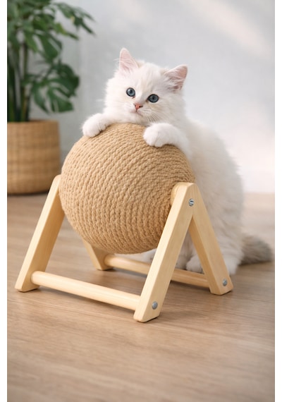 Kedi Tırmalama Topu Ahşap Ayaklı, Dayanıklı Kedi Oyuncağı